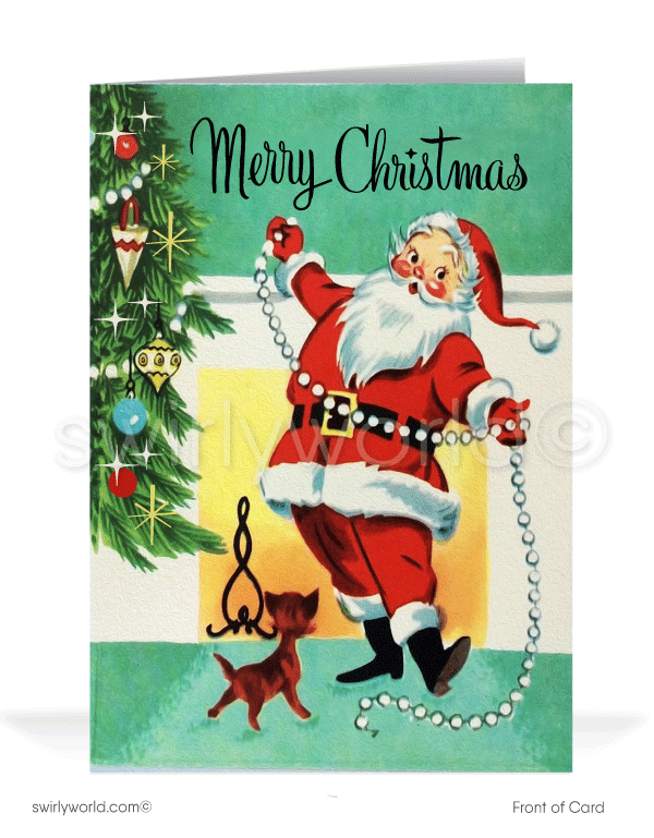 1950's mid-century modern vintage Santa Claus retro Christmas greeting cards. 