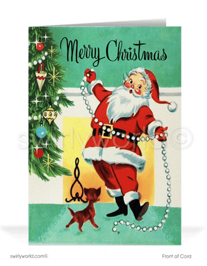 1950's mid-century modern vintage Santa Claus retro Christmas greeting cards. 