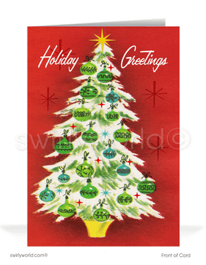 1950s Mid-Century Style Vintage Christmas Tree Starbursts Retro Merry Christmas Holiday Cards.