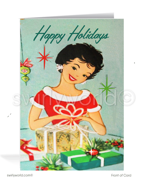 1960s Retro Mid-Century Vintage Retro Merry Christmas Holiday Cards for Women