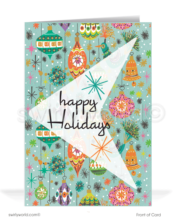 Atomic Mod Boomerang 1950s Mid Century Modern Starbursts Vintage Holiday Cards