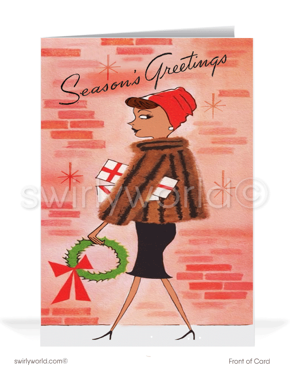 Vintage 1950's atomic retro mid-century modern holiday cards for black african american women.