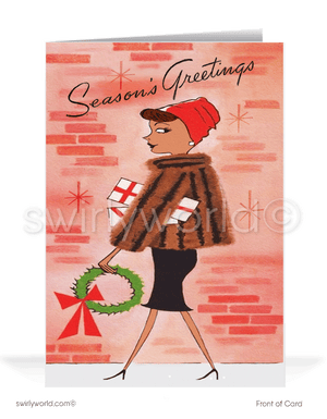 Vintage 1950's atomic retro mid-century modern holiday cards for black african american women.
