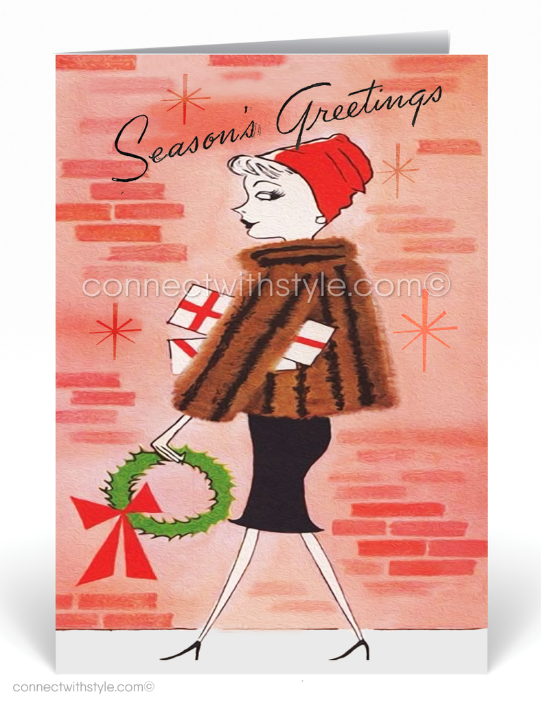 1960s Atomic Retro Mid-Century Mod Christmas Holiday Cards for Women