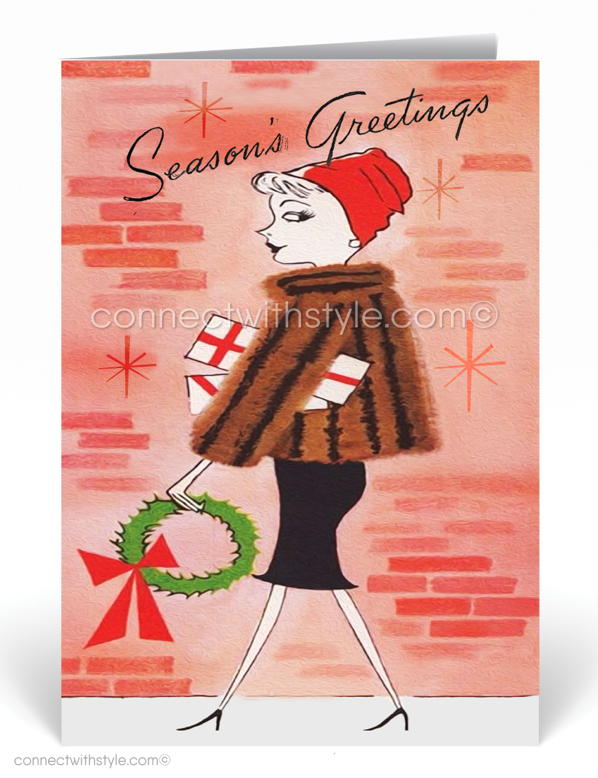 Vintage 1950's atomic retro mid-century modern holiday cards for black african american women.