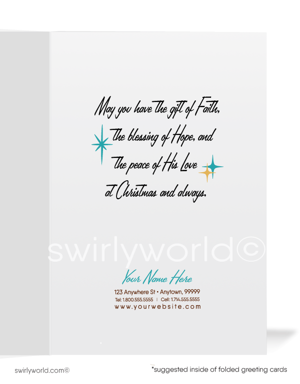 Vintage 1950s Religious Christian Angel Kitsch Ornament Retro Merry Christmas Cards. 