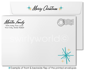 Vintage Christmas Cards – 1950s Retro Starburst Design With Kitschy Angel Ornament