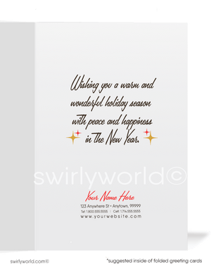 Vintage Atomic Mod Christmas Card with Retro Candles, Starbursts, and Mid-Century Typography