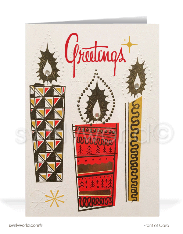 1960s Mid-Century Modern Vintage Candles Atomic Retro Christmas Holiday Card