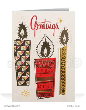 1960s Mid-Century Modern Vintage Candles Atomic Retro Christmas Holiday Card