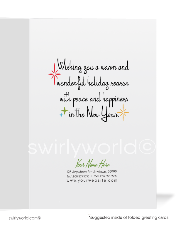 1950's retro atomic mod mid-century modern vintage candles Christmas holiday greeting cards.