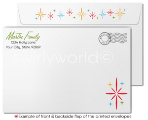 Vintage Mid-Century Christmas Card – Glowing Candles with Starbursts, Customizable Retro Holiday Greeting