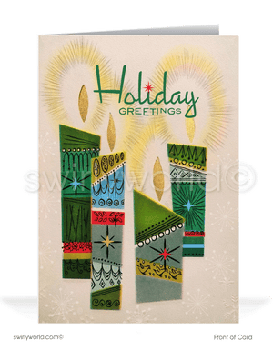 1950's retro atomic mod mid-century modern vintage candles Christmas holiday greeting cards.