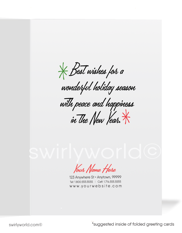 1950s mid-century modern vintage kitsch snowman couple retro printed Merry Christmas holiday cards.