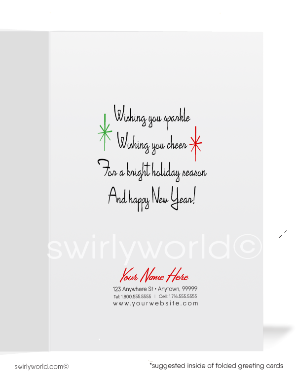 1950s Retro Mid-Century Modern Santa Claus Vintage Christmas Holiday Cards.