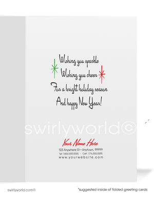 Vintage 1950s Christmas Card with Santa Claus and Kitschy Black Poodle in Mid-Century Holiday Scene