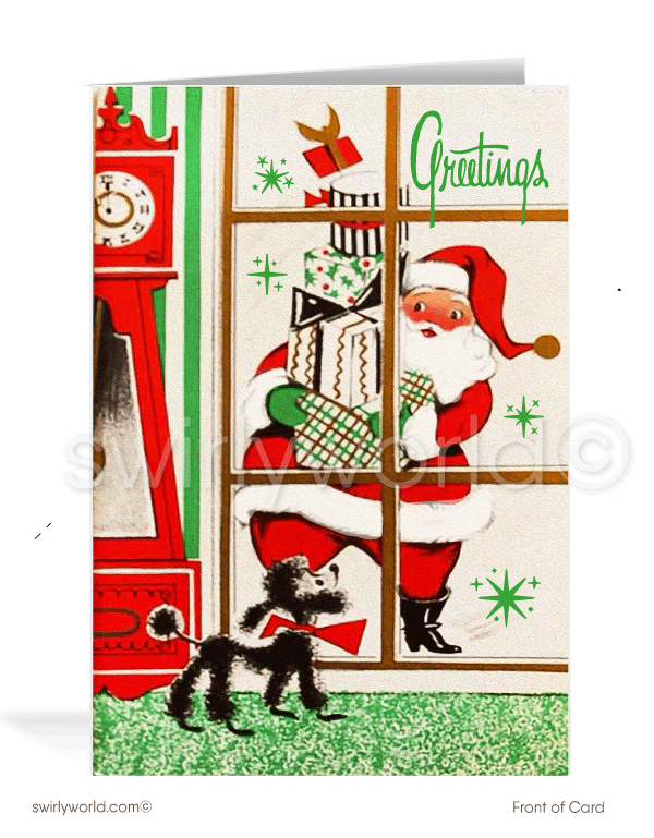 1950s Retro Mid-Century Modern Santa Claus Vintage Christmas Holiday Cards.