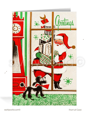 1950s Retro Mid-Century Modern Santa Claus Vintage Christmas Holiday Cards.