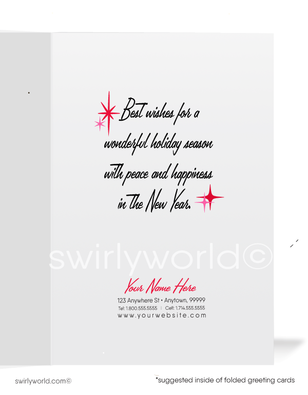 1960s Vintage Retro Mid-Century Mod White and Pink Christmas Tree Holiday Cards