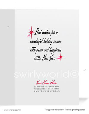 1960s Vintage Retro Mid-Century Mod White and Pink Christmas Tree Holiday Cards