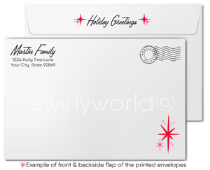 1960s Vintage Retro Mid-Century Mod White and Pink Christmas Tree Holiday Cards