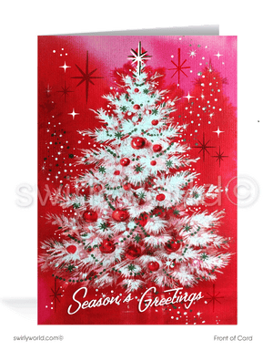 1960s Vintage Retro Mid-Century Mod White and Pink Christmas Tree Holiday Cards
