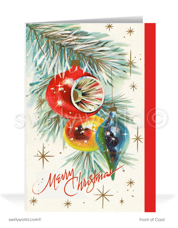 rare vintage christmas cards Vintage Christmas Card – Mid Century Holiday Cards with 1960s Ornaments &  Atomic Starbursts