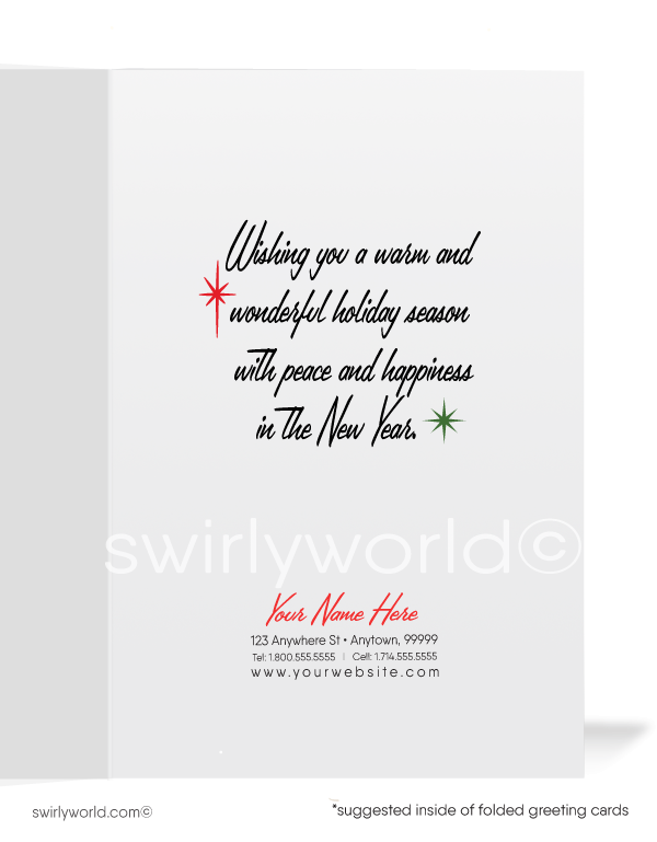 1950's retro mid-century modern vintage Snowman Couple Merry Christmas holiday cards.