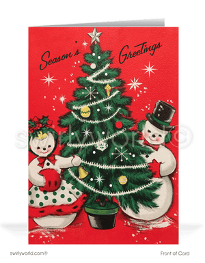 1950's retro mid-century modern vintage Snowman Couple Merry Christmas holiday cards.