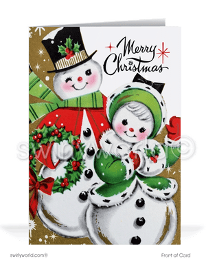 1950's style vintage Snowman couple retro mid-century modern Merry Christmas cards.