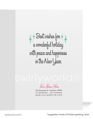 Vintage Mid-Century Modern Christmas Card - 1960s Retro Tree with Ornaments & Atomic Starbursts