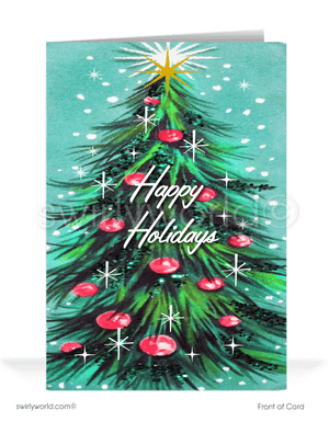 1950's mid-century modern vintage retro Christmas tree holiday cards.