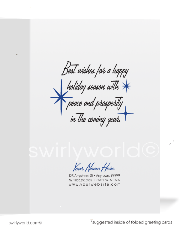 1960s Vintage Atomic Blue Blown Ornament Mid-Century Modern Christmas Holiday Cards