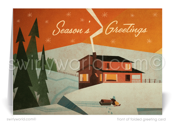 Retro Mid-Century Modern Vintage Style Christmas Holiday Cards.