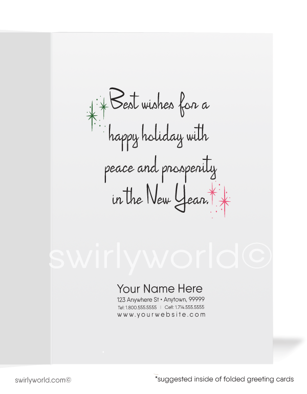 Retro Scandinavian Mid-Century Modern Starbursts Christmas Holiday Greeting Cards