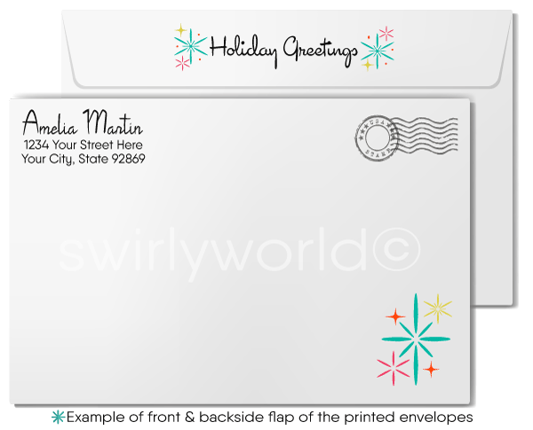 Retro Scandinavian Mid-Century Modern Starbursts Christmas Holiday Greeting Cards