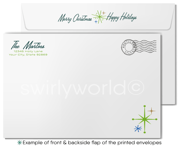 Mid Century Holiday Cards – Vintage 1960s Season's Greetings With Geometric Trees & Cozy Cabin