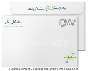 Mid Century Holiday Cards – Vintage 1960s Season's Greetings With Geometric Trees & Cozy Cabin