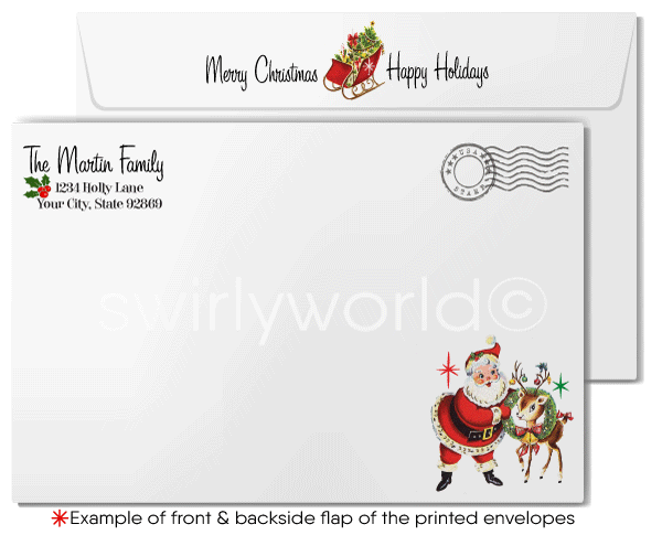 Retro Vintage Old Fashioned Starbursts Merry Christmas Holiday Greeting Cards