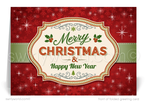 Retro Vintage Old Fashioned Starbursts Merry Christmas Holiday Greeting Cards.