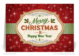 Retro Vintage Old Fashioned Starbursts Merry Christmas Holiday Greeting Cards.