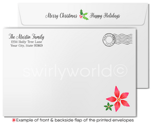 Traditional Holly Poinsettia Merry Christmas Holiday Greeting Cards for Business