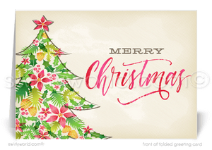Traditional Holly Poinsettia Merry Christmas Holiday Greeting Cards for Business