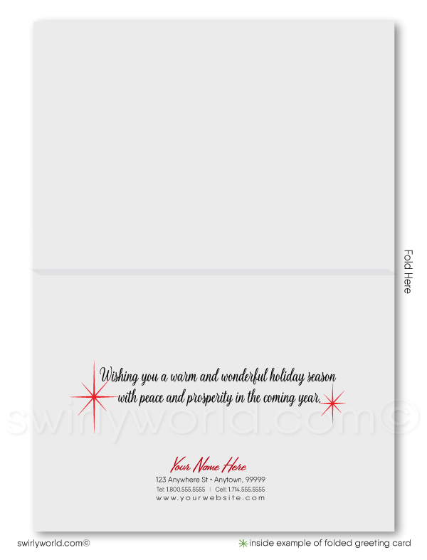 Traditional Glamour Red and Gold Merry Christmas Corporate Holiday Greeting Cards