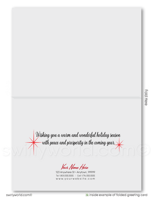 Traditional Glamour Red and Gold Merry Christmas Corporate Holiday Greeting Cards