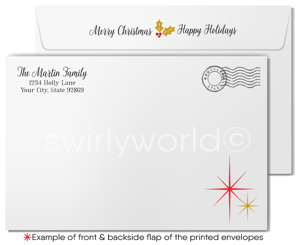 Traditional Glamour Red and Gold Merry Christmas Corporate Holiday Greeting Cards
