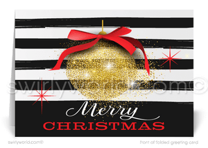 Traditional Glamour Red and Gold Merry Christmas Corporate Holiday Greeting Cards