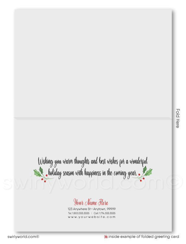 Traditional Watercolor Wreath Merry Christmas Holiday Cards for Customers