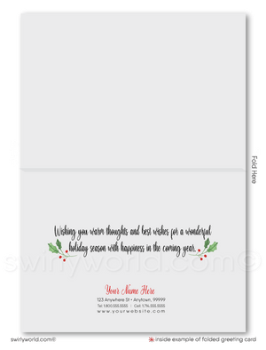 Traditional Watercolor Wreath Merry Christmas Holiday Cards for Customers