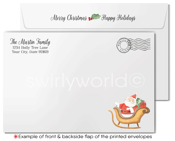 Traditional Watercolor Wreath Merry Christmas Holiday Cards for Customers